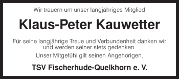 Traueranzeige von Klaus-Peter Kauwetter von KREISZEITUNG SYKE