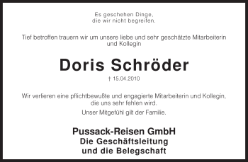 Traueranzeige von Doris Schröder von KREISZEITUNG SYKE