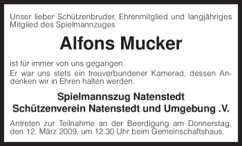 Traueranzeige von Alfons Mucker von KREISZEITUNG SYKE