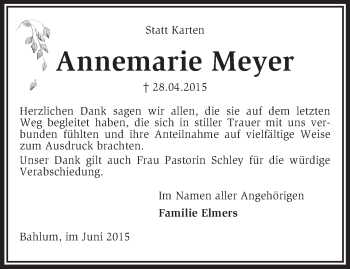 Traueranzeige von Annemarie Meyer von KRZ