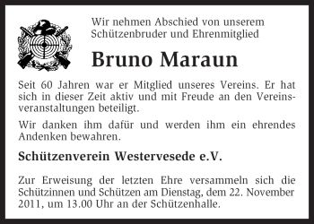 Traueranzeige von Bruno Maraun von KREISZEITUNG SYKE