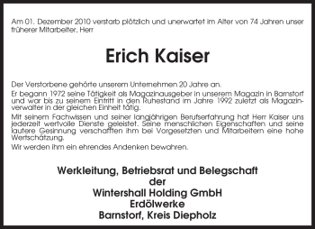 Traueranzeige von Erich Kaiser von KREISZEITUNG SYKE