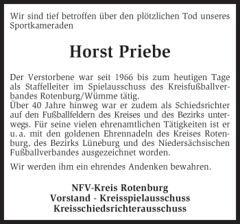 Traueranzeige von Horst Priebe von KREISZEITUNG SYKE