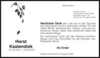 Traueranzeige von Horst Kastendiek von KREISZEITUNG SYKE