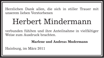 Traueranzeige von Herbert Mindermann von KREISZEITUNG SYKE