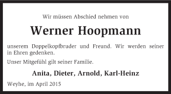 Traueranzeige von Werner Hoopmann von KRZ