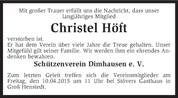 Traueranzeige von Christel Höft von KRZ