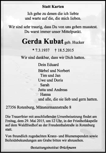 Traueranzeige von Gerda Kubat von KRZ