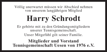 Traueranzeige von Harry Schrodt von KREISZEITUNG SYKE