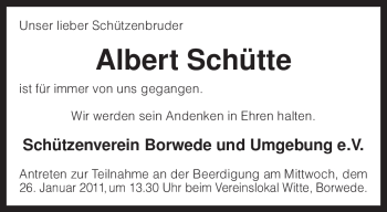 Traueranzeige von Albert Schütte von KREISZEITUNG SYKE