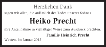 Traueranzeige von Heiko Precht von KREISZEITUNG SYKE