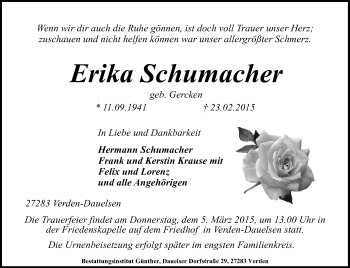 Traueranzeige von Erika Schumacher von KRZ