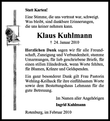 Traueranzeige von Klaus Kuhlmann von KREISZEITUNG SYKE