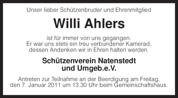 Traueranzeige von Willi Ahlers von KREISZEITUNG SYKE