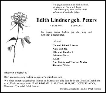 Traueranzeige von Edith Lindner von KRZ