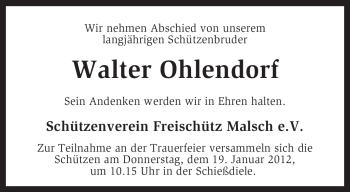 Traueranzeige von Walter Ohlendorf von KREISZEITUNG SYKE