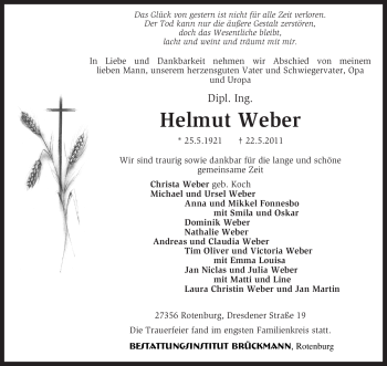 Traueranzeige von Helmut Weber von KREISZEITUNG SYKE