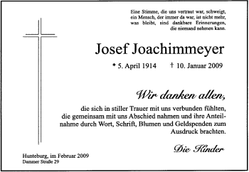 Traueranzeige von Josef Joachimmeyer von KREISZEITUNG SYKE