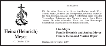 Traueranzeige von Heinz Meyer von KREISZEITUNG SYKE