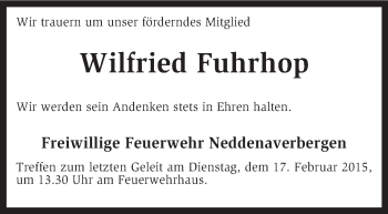 Traueranzeige von Wilfried Fuhrhop von KRZ