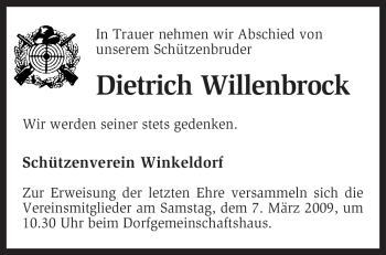 Traueranzeige von Dietrich Willenbrock von KREISZEITUNG SYKE