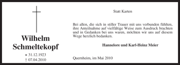 Traueranzeige von Wilhelm Schmeltekopf von KREISZEITUNG SYKE