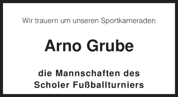 Traueranzeige von Arno Grube von KREISZEITUNG SYKE