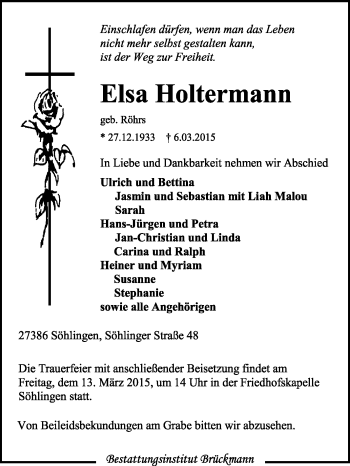 Traueranzeige von Elsa Holtermann von KRZ