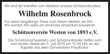 Traueranzeige von Wilhelm Rosenbrock von KREISZEITUNG SYKE