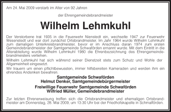 Traueranzeige von Wilhelm Lehmkuhl von KREISZEITUNG SYKE