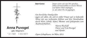 Traueranzeige von Anna Puvogel von KREISZEITUNG SYKE