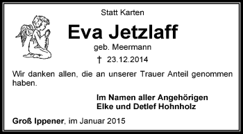 Traueranzeige von Eva Jetzlaff von KRZ