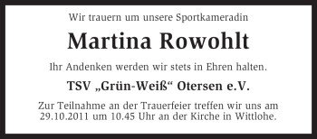 Traueranzeige von Martina Rowohlt von KREISZEITUNG SYKE