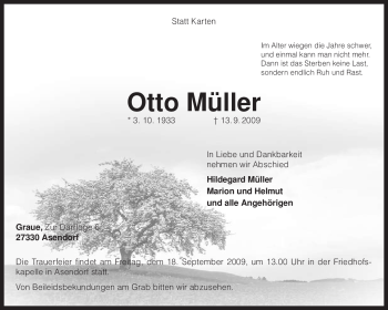 Traueranzeige von Otto Müller von KREISZEITUNG SYKE