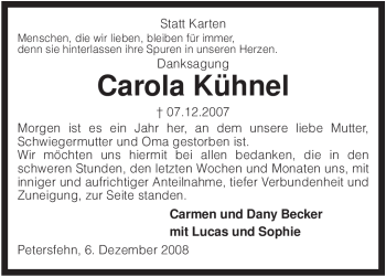 Traueranzeige von Carola Kühnel von KREISZEITUNG SYKE