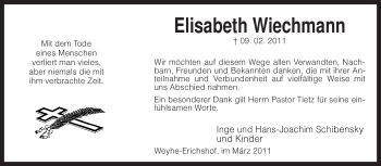 Traueranzeige von Elisabeth Wiechmann von KREISZEITUNG SYKE