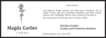 Traueranzeige von Magda Garbes von KREISZEITUNG SYKE