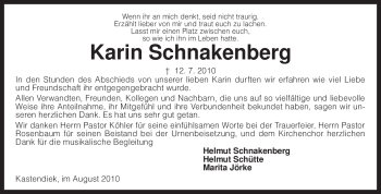 Traueranzeige von Karin Schnakenberg von KREISZEITUNG SYKE