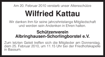 Traueranzeige von Wilfried Kattau von KREISZEITUNG SYKE