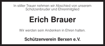 Traueranzeige von Erich Brauer von KREISZEITUNG SYKE