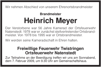 Traueranzeige von Heinrich Meyer von KREISZEITUNG SYKE