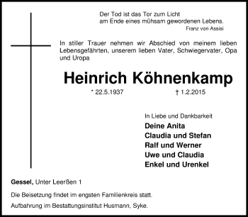 Traueranzeige von Heinrich Köhnenkamp von KRZ