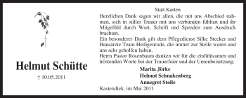 Traueranzeige von Helmut Schütte von KREISZEITUNG SYKE