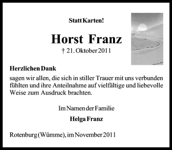 Traueranzeige von Horst Franz von KREISZEITUNG SYKE