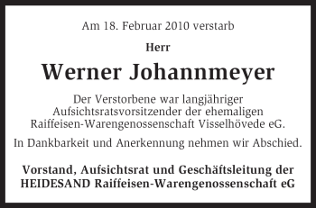 Traueranzeige von Werner Johannmeyer von KREISZEITUNG SYKE