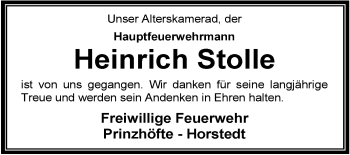 Traueranzeige von Heinrich Stolle von KRZ