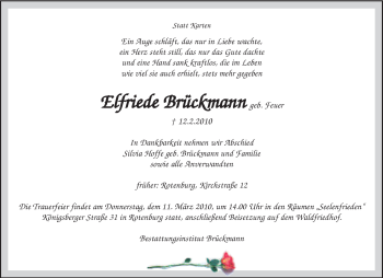Traueranzeige von Elfriede Brückmann von KREISZEITUNG SYKE