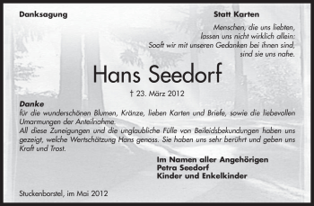 Traueranzeige von Hans Seedorf von KREISZEITUNG SYKE