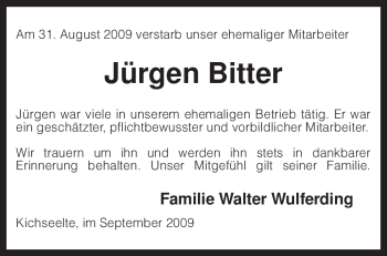 Traueranzeige von Jürgen Bitter von KREISZEITUNG SYKE