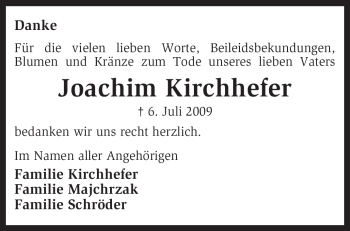 Traueranzeige von Joachim Kirchhefer von KREISZEITUNG SYKE